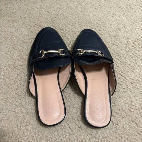 Black Faux Leather Mules with Horsebit Detail - Picture 3 of 3